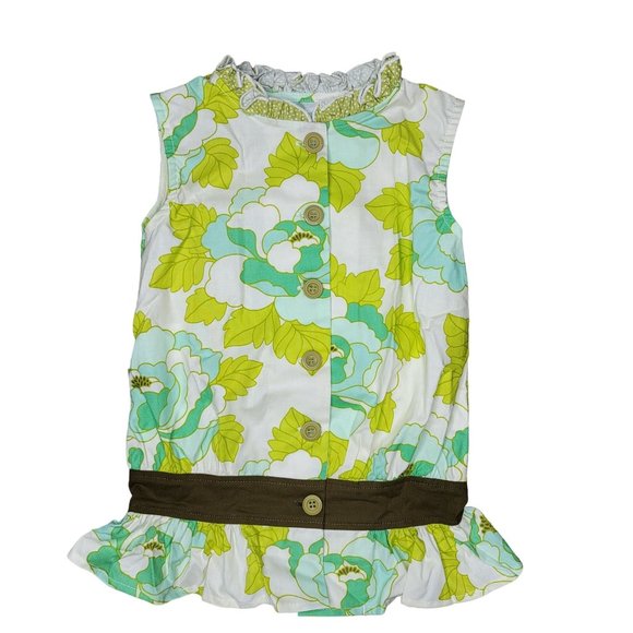 Persnickety NWT 70s inspired sleeveless top green white brown 100% cotton size 7 - Picture 4 of 4